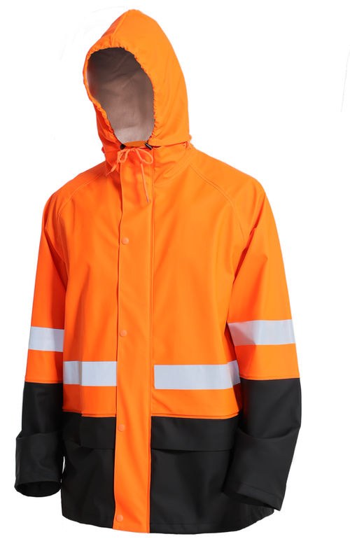 Hi-vis orange rain jacket
